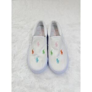 Polo Ralph Lauren Women’s Shoes White 7 Harbour Multicolor All Over Pony Slip On